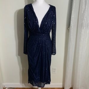 Ieena for MacDuggal blue midi sequin dress size 8
